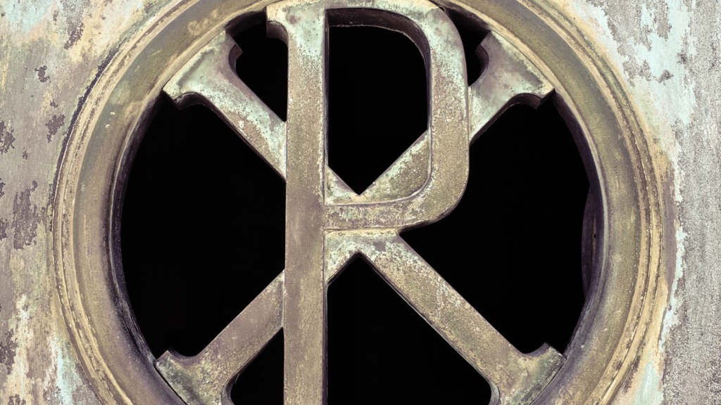 Chi-Rho symbol in a detailed copper relief.

